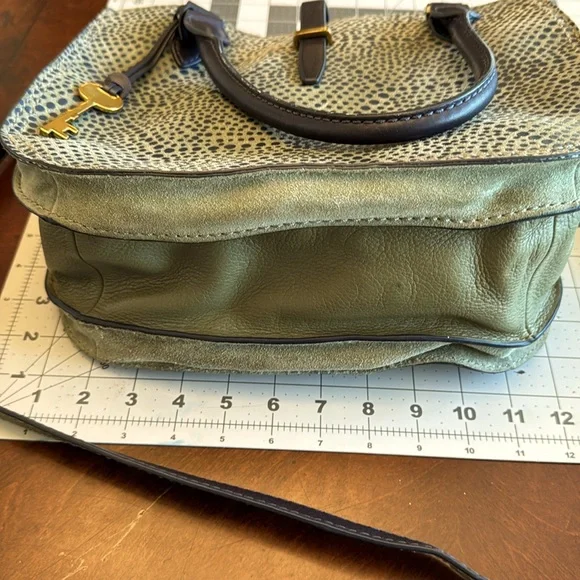 Fossil Olive Navy Dotted Genuine Leather 2-in-1 Satchel Cross Body Bag - Picture 9 of 13